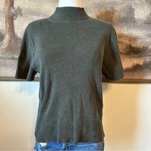 Talbots Dark Green Ribbed Short Sleeve Tee with Mock Neck